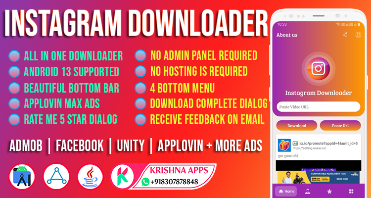 Krishna Instagram Downloader Android Studio App Code V6 - krishna apps