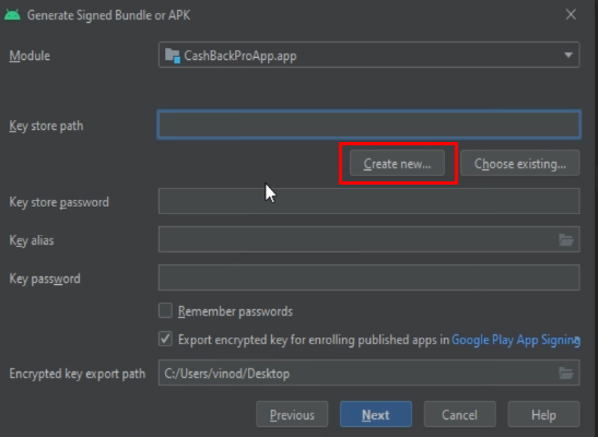 create new jks or app signing key file in android studio latest 2023