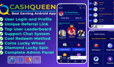 CashQueen - Play Games, Watch Videos, Make Survey And Earn Money With Admin Panel