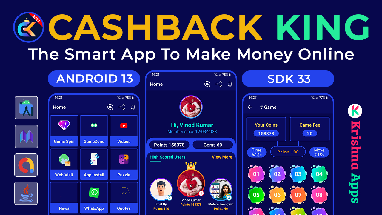 CashBack King- Web Visit, App Install, Play Game, Casino Betting Money Earning App With Admin Panel